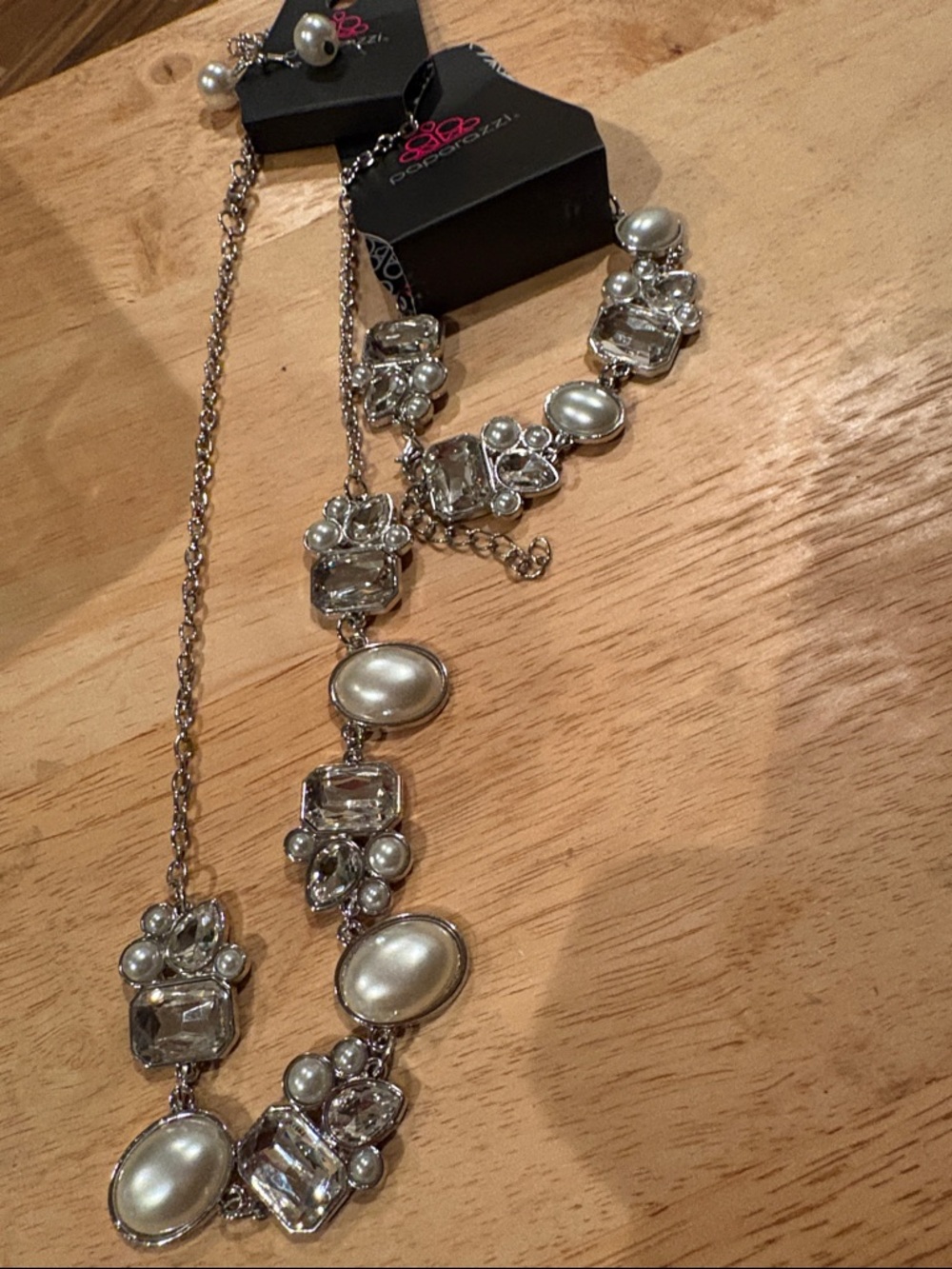 paparazzi Silver Pearl & Crystal Cluster Necklace